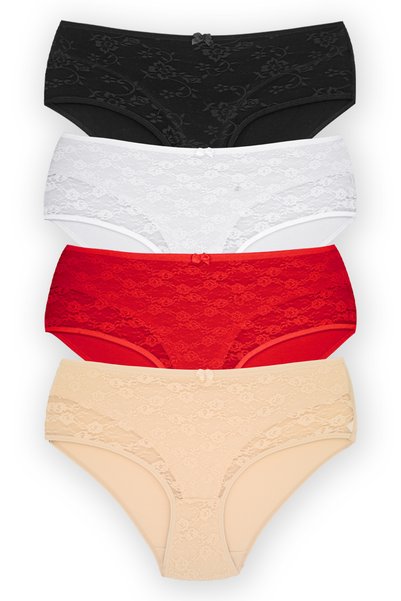 HNX Women's Cotton Front Double Layer Lace High Waist Plus Size Panties 4 Pack