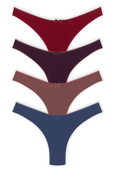 HNX Women's Cotton Double Layer Back High Waist Brazilian Panties 4-Pack