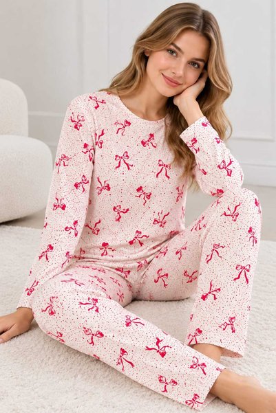 Sude HOMEWEAR Kurdela Desenli Kadın Basic Model Pijama Takımı