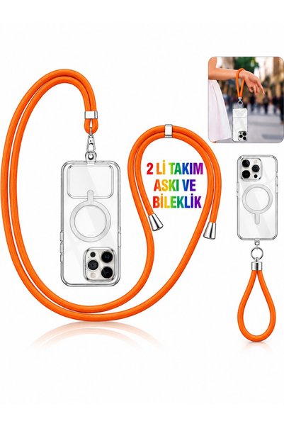 rangmobil Turuncu Rengi Telefon Askısı -Yaka Kartı Askısı -Boy Ayarlamalı 2 L...