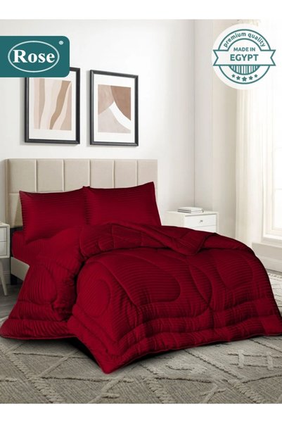 Rose Microfiber Hotel Stripe Comforter Set 4 Pcs, Fits 120x200 cm Single Bed,...