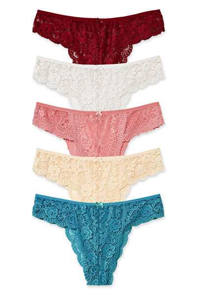 HNX Women's Lace High Waist Plus Size Brazilian Panties 5-Pack