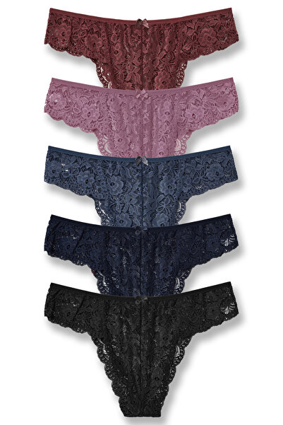 HNX Women's Lace High Waist Plus Size Brazilian Panties 5-Pack