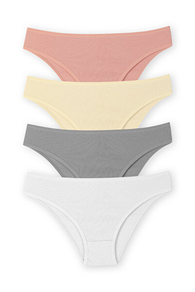 HNX Women's Cotton Ribbed Slip Underwear Panties 4-Pack