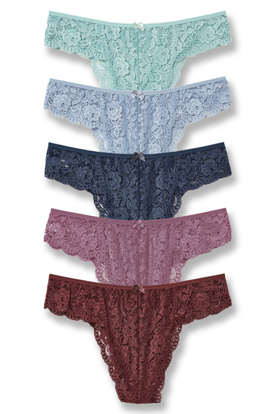 HNX Women's Lace High Waist Plus Size Brazilian Panties 5-Pack