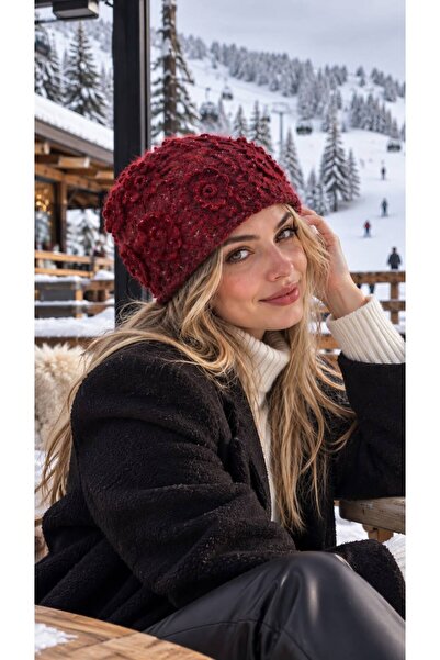 FELLMENS Tricotaj roșu Claret, tricotat manual, cu model floral, pentru femei