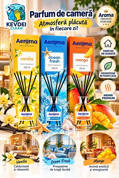 Aeroma Set 3 Odorizante Parfum de Cameră cu Bețișoare, 3 x 125 ml, Vanilie, O...