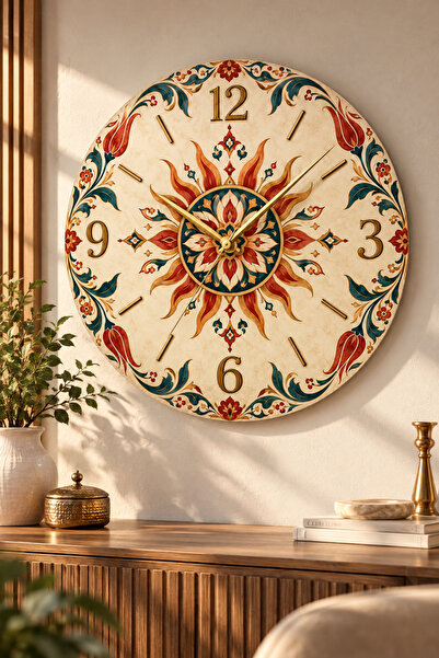AA Shop Ceas de perete decorativ din lemn cu motiv etnic otoman, 45 cm, cu me...