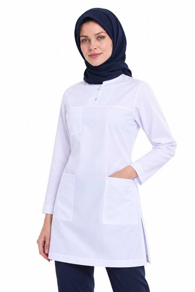 EMİR MEDİKAL (e-flex) Tesettür Tek Üst Lycra albă, uniformă medicală pentru a...
