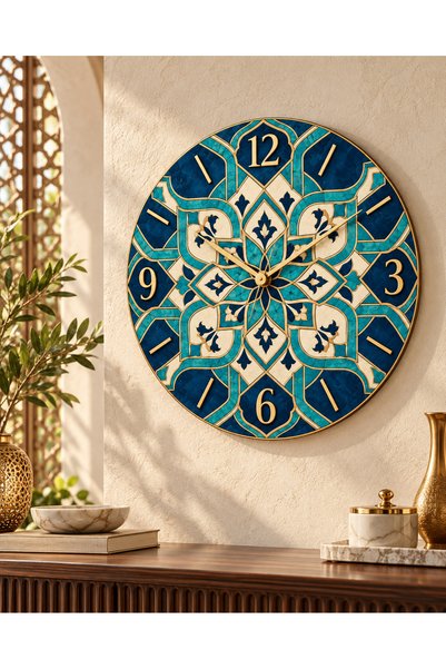 AA Shop Ceas de perete decorativ din lemn cu motiv etnic otoman, 45 cm, cu me...