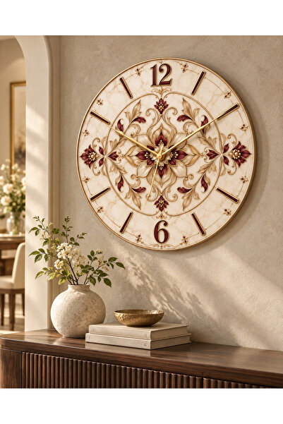 AA Shop Ceas de perete decorativ din lemn cu motiv etnic otoman, 45 cm, cu me...