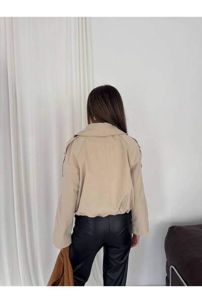 Bella Breeze Women's Double-Breasted Collar Short Oversized Cut Long Sleeve Bomber Jacket