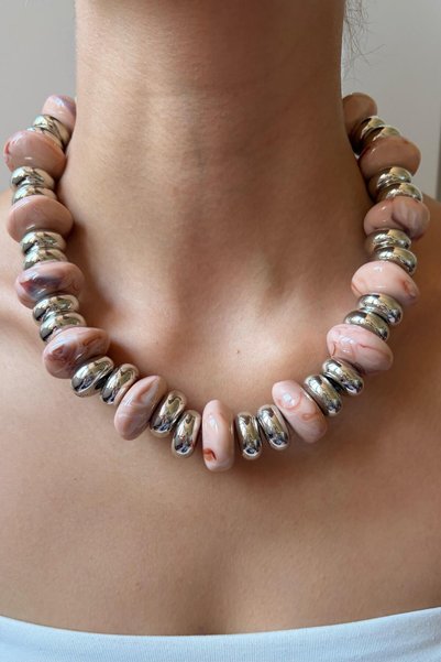 Charmist Silver Form Collection Marble Bead Necklace - Salmon