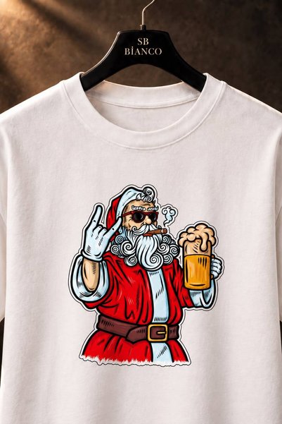 SB BİANCO Tricou Moș Crăciun, Tricou cu imprimeu Moș Crăciun, Streetwear unisex