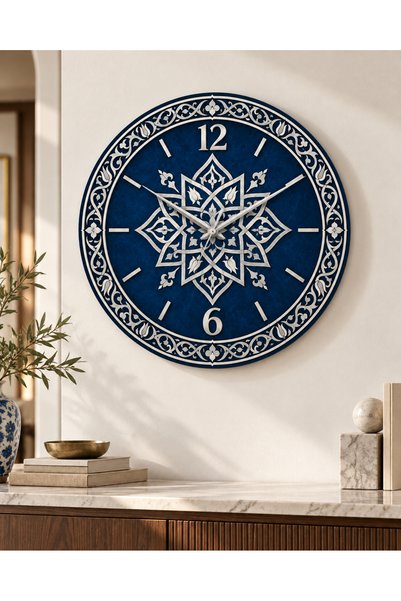 AA Shop Ceas de perete decorativ din lemn cu motiv etnic otoman, 45 cm, cu me...