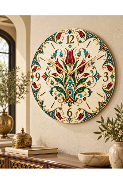 AA Shop Ceas de perete decorativ din lemn cu motiv etnic otoman, 45 cm, cu me...
