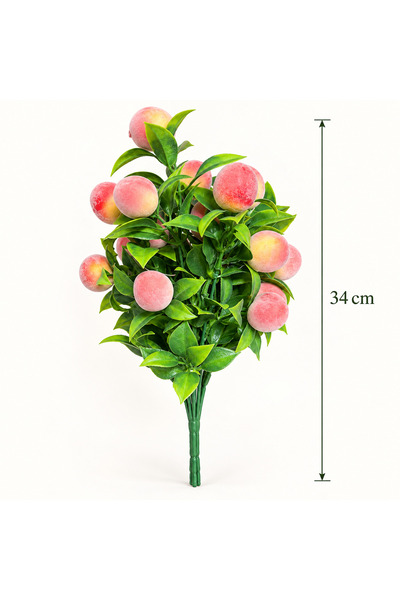 TEMA AJANS SÜS Pembe Şeftali Görünümlü Yapay Meyve Demeti 34 cm Dekoratif Yeş...