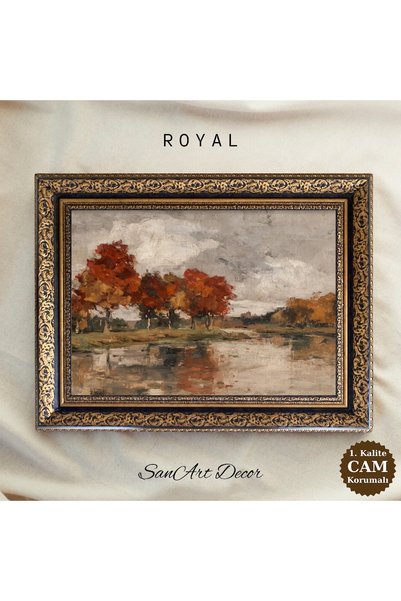 Sanart Antikna zidna slika u ramu sa motivom reke Red Tree, dekor u vintage s...