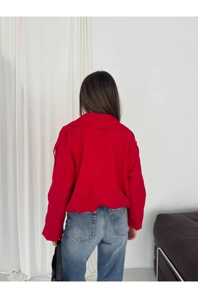 Bella Breeze Women's Double-Breasted Collar Short Oversized Cut Long Sleeve Bomber Jacket