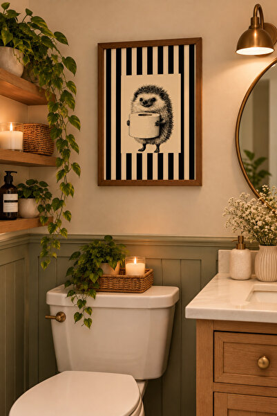 Genel Markalar Sevimli Kirpi Desenli Dekoratif Banyo Tablosu 30x40 cm – Siyah...