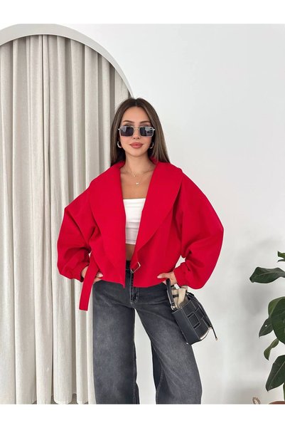 Bella Breeze Women's Shawl Collar Short Jacket with Buckle Belt