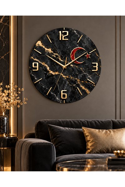 AA Shop Ceas de perete decorativ cu steag turcesc, model cu stele și lună, 45...