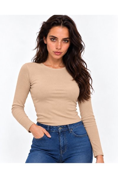 AKTENA GİYİM Kadın Bisiklet Yaka Uzun Kollu Basic Body
