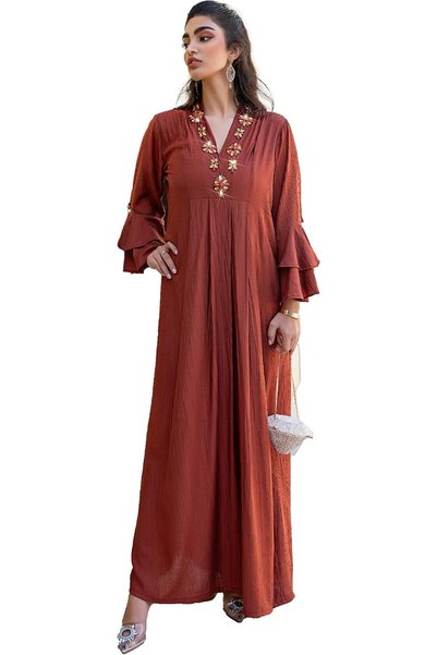 Generic Women's Arabian Dress Long Sleeve Elegant Maxi Gown | Modest Traditio...