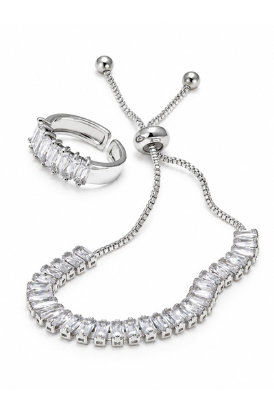 Nevara Elegant Set Featuring an Adjustable Bracelet and an Open Ring with a T...