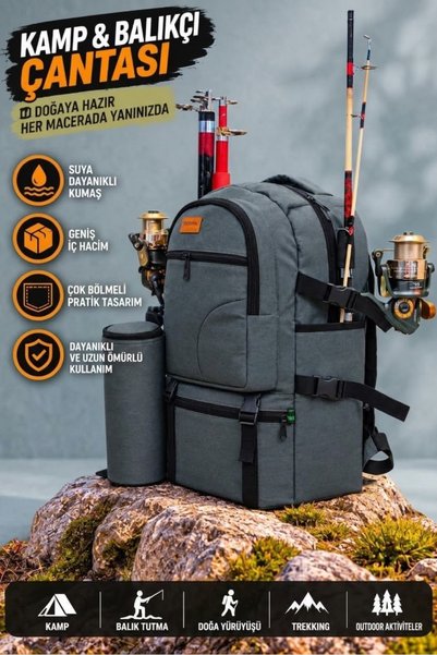 ROWAN ÇANTA Rowan Thermal Thermos Bag Gray, Cabin Size Camping and Fishing Travel Bag 56*34*27 cm
