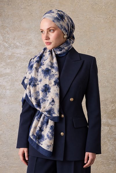 SilkTouch Navy Blue Ink Pattern Shawl