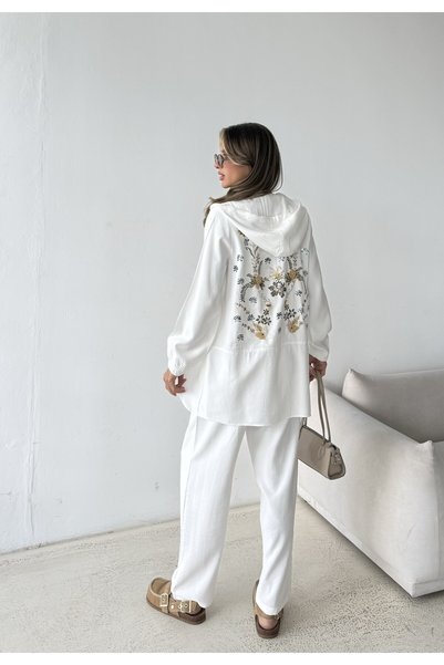 MİA NOURA Women's Stylish Suit with Bead-Embellished Back and Zipper Detail o...