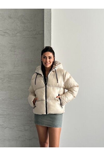 Fashionbox معطف نسائي منفوخ مقاوم للماء بحشوة جل وسحاب وغطاء للرأس 27105