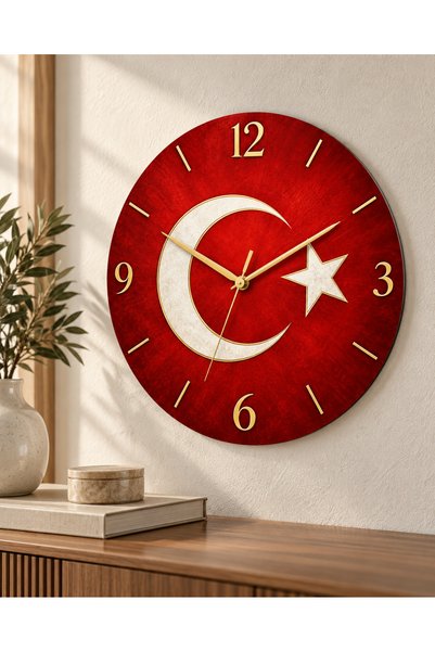 AA Shop Ceas de perete decorativ cu steag turcesc, model cu stele și lună, 45...