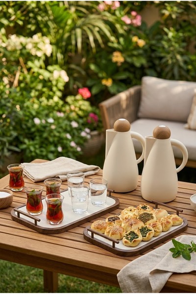 Generic Hospitality Set of 1+1 Liter Tea and Coffee Tramss Set with Large Serving Trays 40X30 Cm/Small 35X25 cm with Stylish and Modern Design