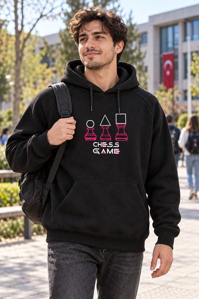 Satranç Medya Chess Game Adult Unisex Fleece Hooded Sweatshirt