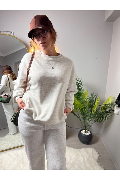 GK LUXURY & FASHION Gray Melange Sweatshirt with Shardon Design Premium Fabri...