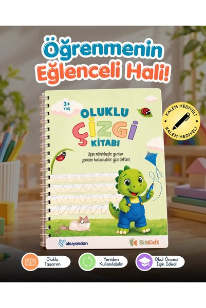 okuyandan Oluklu ÇİZGİ Kitabı - Sihirli Uçan Kalem Hediyeli - Kabartmalı ÇİZG...