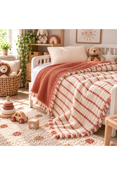 HB&Victory 100% Cotton 4 Layer Muslin Baby Blanket Double Sided Tile Pattern 100X120 cm