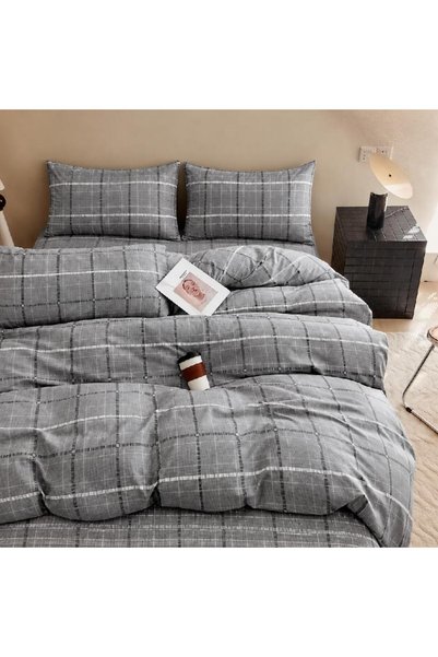 Warehouse Gray Checkered Bedding Set 4 Pieces – 40% Cotton and 60% Polyester
