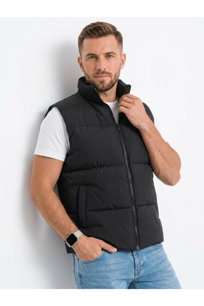 MontClup Erkek Siyah Şişme Yelek Dik Yaka