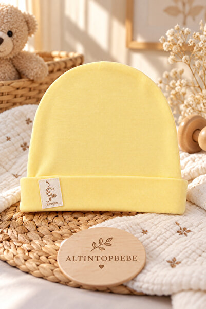 altıntop bebe Baby Cotton Nature Printed Yellow Folded Newborn Baby Hat