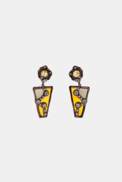 stravis Vintage Antique Gold Color Yellow Stone Geometric Asymmetrical Design Dangle Women's Earrings