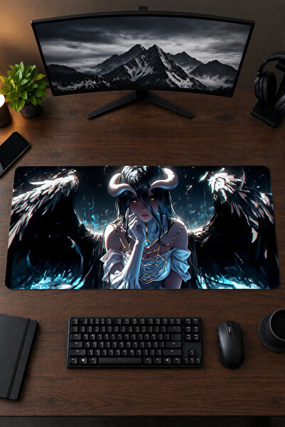 Albedo Overlord 40x90 Gaming Oyuncu Mouse Pad Kaymaz Kauçuk Taban Büyük Boy Klavye Fare Altlığı Mousepad
