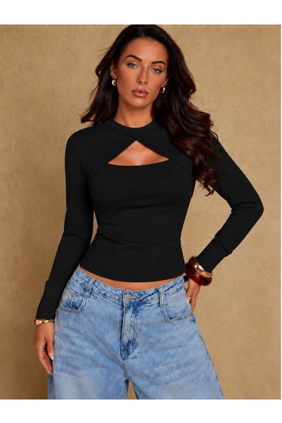 JE-TU Cross Neckline Low-Cut Long Sleeve Blouse Jt9770