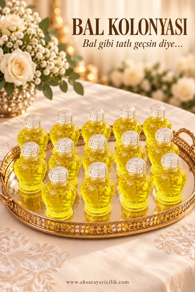 Aksaray Arıcılık Bal Kolonyası 50 ml Taç Şişe Nişan Nikah Kına Söz Hediyelik ...
