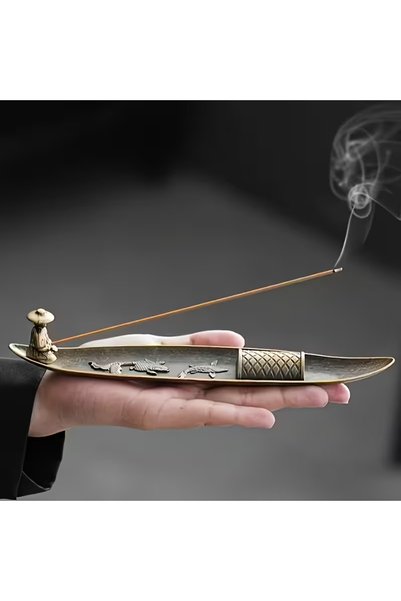 FESECRAFT Kayık Tasarımlı Metal Çubuk Tütsülük - Balıkçı Figürlü Nostaljik Tü...