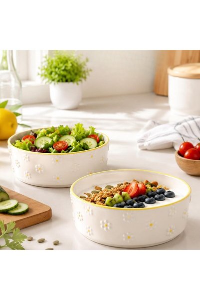 AyPenye 2'li Seramik Kase Seti 400 ml, 15 cm Salata Kasesi, Kahvaltılık Yoğurt Çorba ve Meze Kasesi, Porsiyo