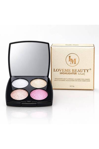 LOVEME BEAUTY باليت هايلايتر لافمي بيوتي رباعي الألوان، لإضاءة الوجه ولمعة مشرقة بخياري جولد هالو ونود هالو - 8 جم