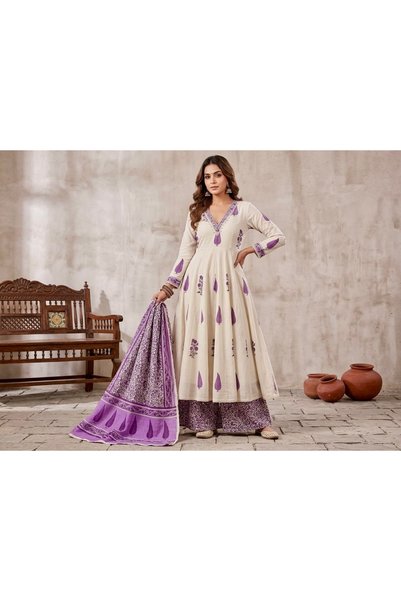 Generic Brand Women's 3-Piece Floral Printed Unstitched Cotton Suit Set with ...